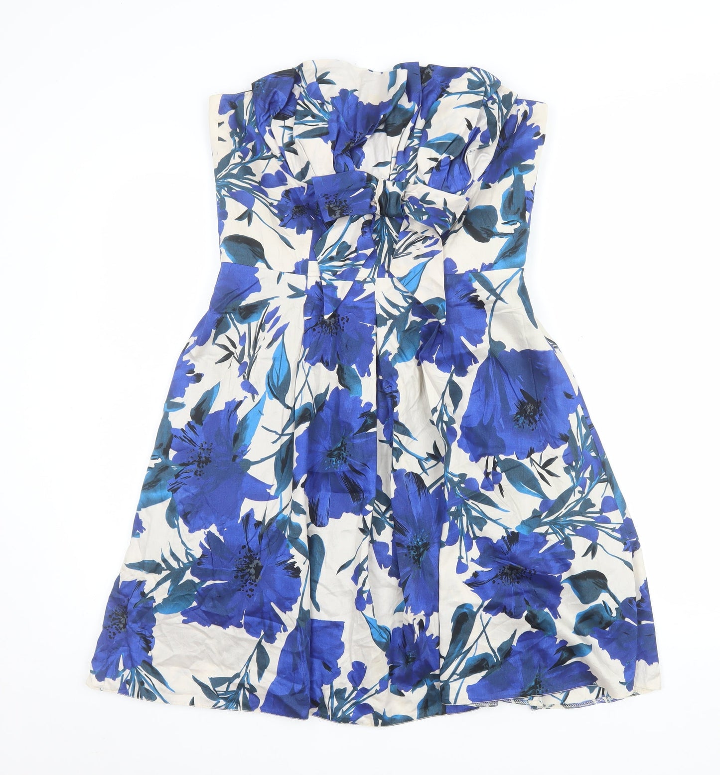 Dorothy Perkins Women Blue Floral Strapless A-Line Dress Size 12