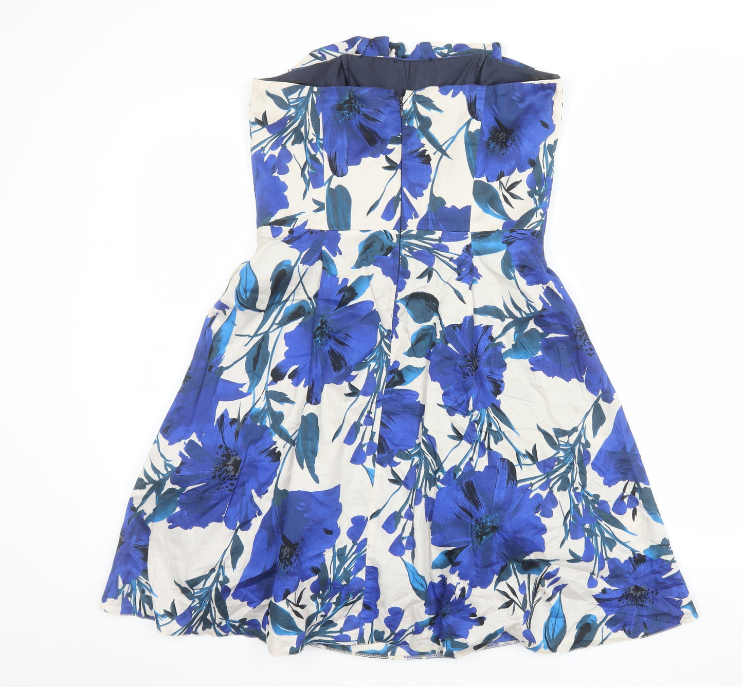 Dorothy Perkins Women Blue Floral Strapless A-Line Dress Size 12