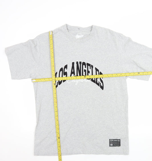Pull & Bear Men's Grey Los Angeles Graphic Cotton T-Shirt L