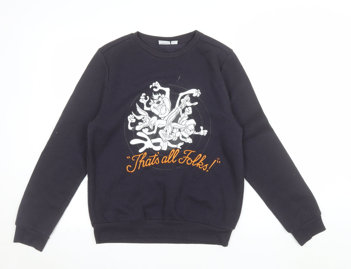 Looney Tunes Womens Black XS Pullover Sweatshirt Taz Graphic