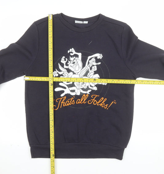Looney Tunes Womens Black XS Pullover Sweatshirt Taz Graphic