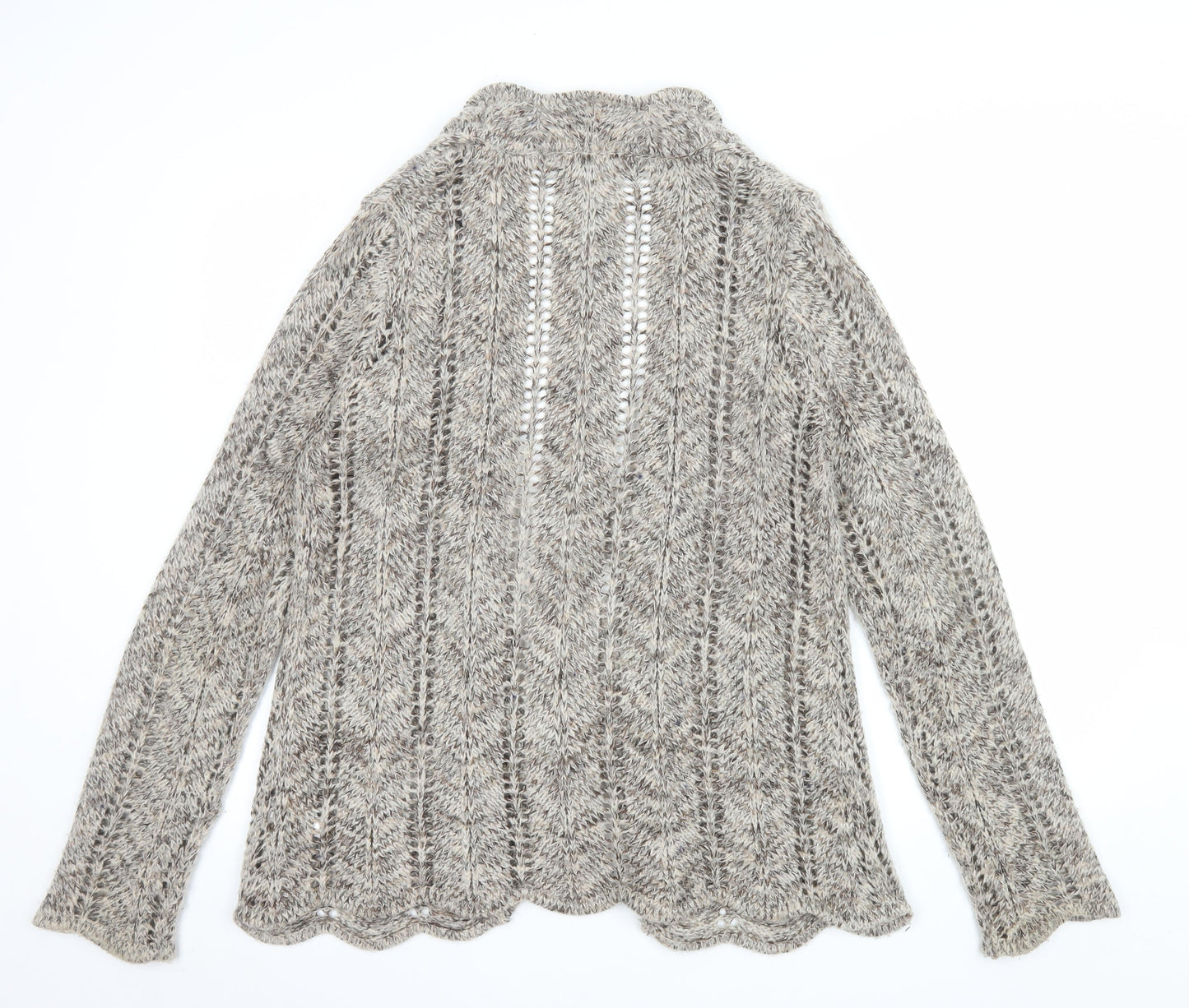 BHS Women Beige Open Knit Long Sleeve Cardigan M