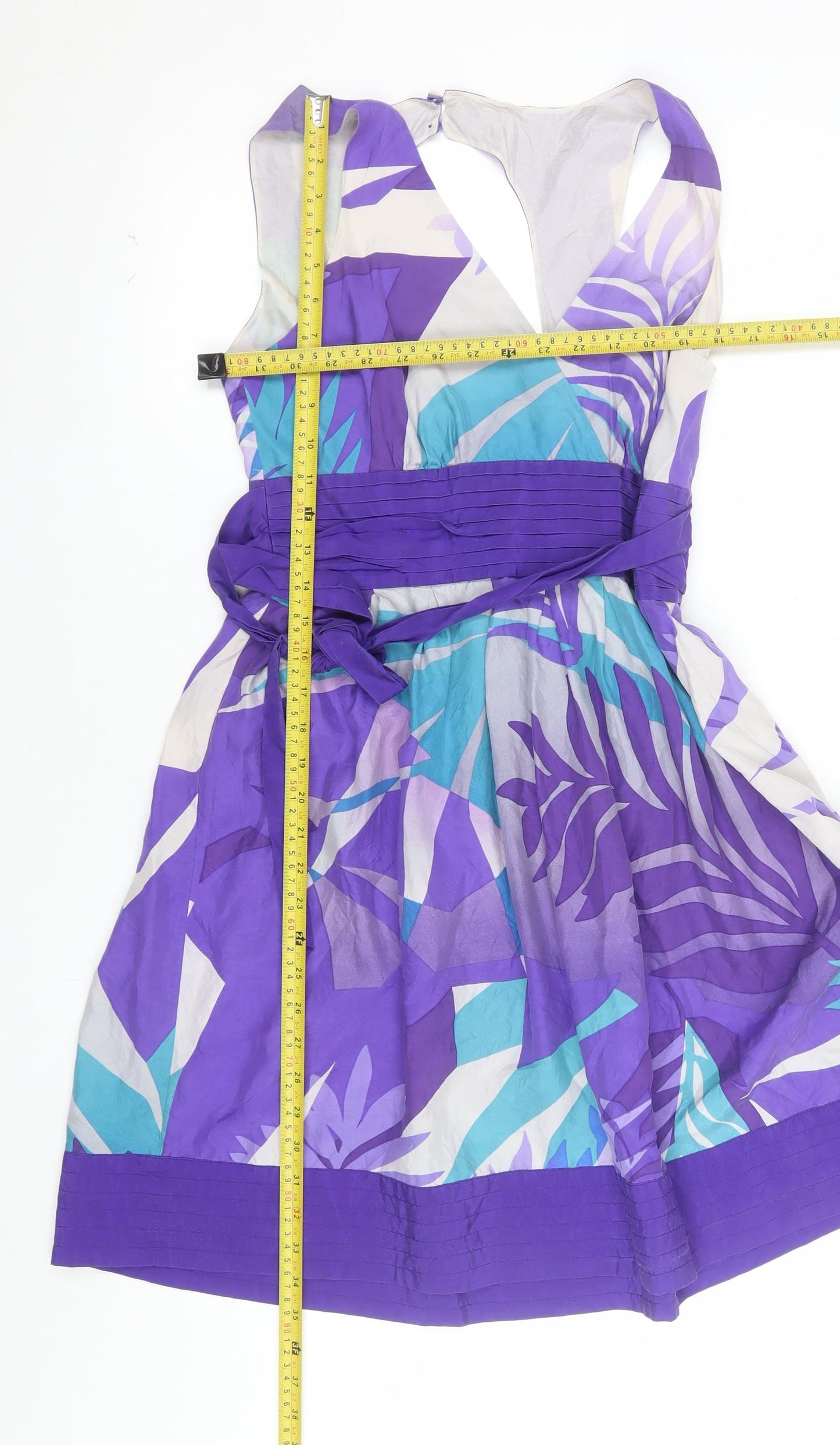 Warehouse Women's Multicoloured Silk Fit & Flare Dress Size 12
