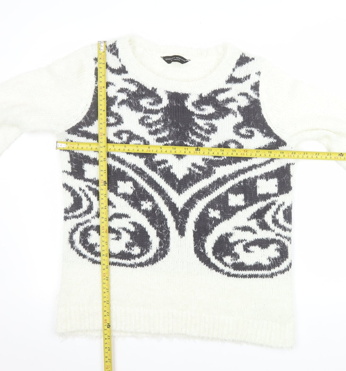 Dorothy Perkins Women’s White Geometric Knit Jumper Size 16