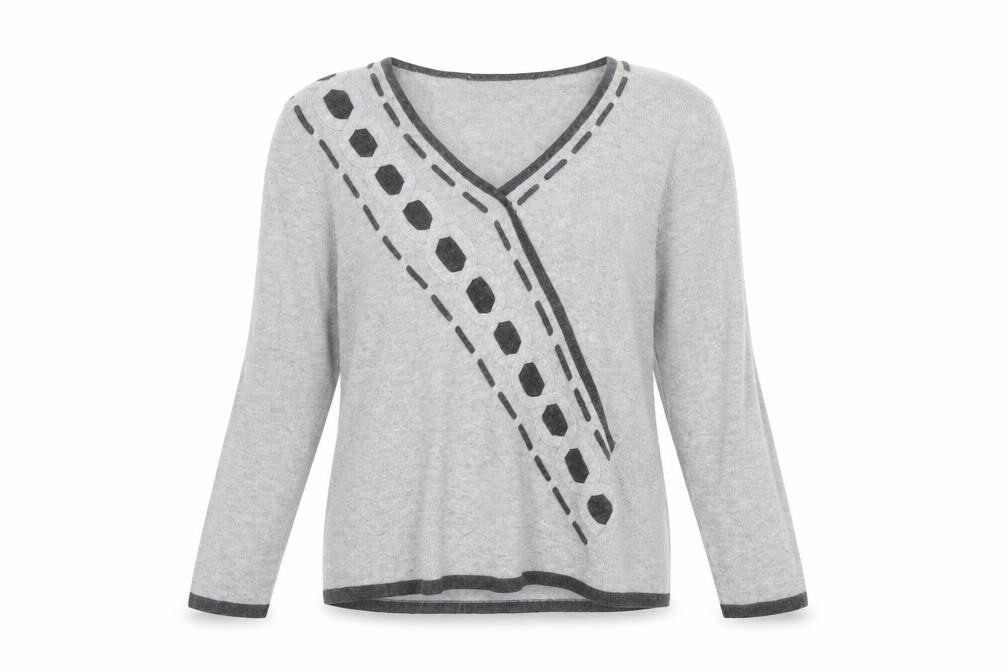Alex & Co. Womens Grey V-Neck Geometric Knit Jumper Size 12