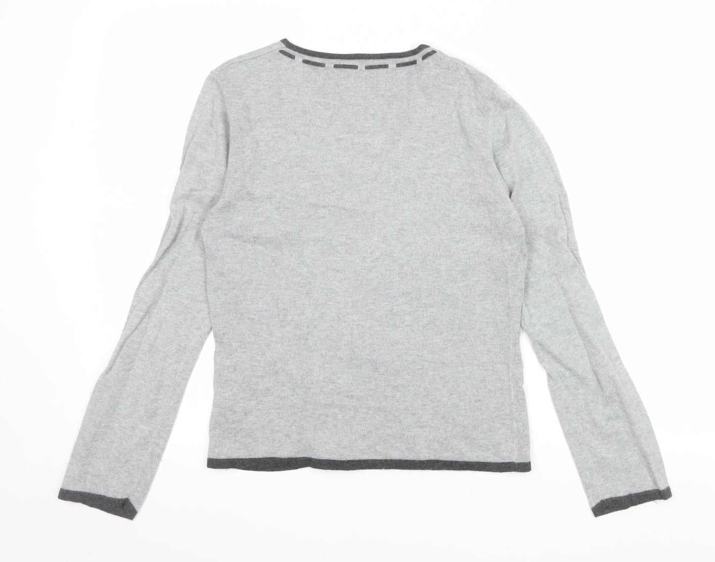 Alex & Co. Womens Grey V-Neck Geometric Knit Jumper Size 12