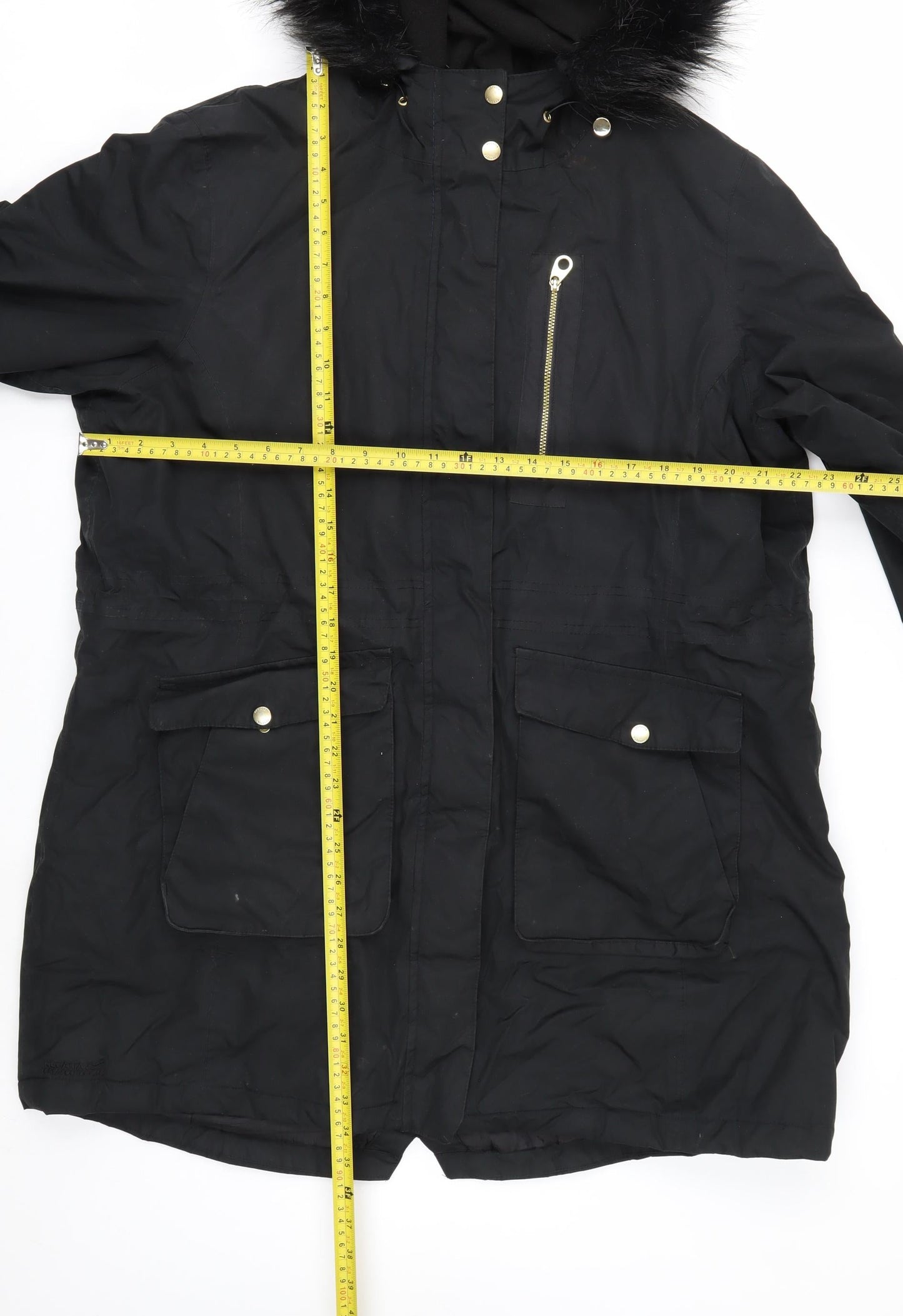 Regatta Womens Black Faux Fur Hooded Parka Coat Size 20