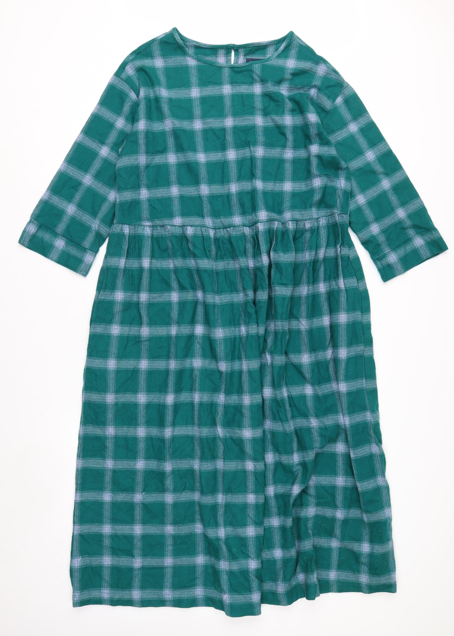 Burgs Women's Green Check A-Line Midi Dress Size 10