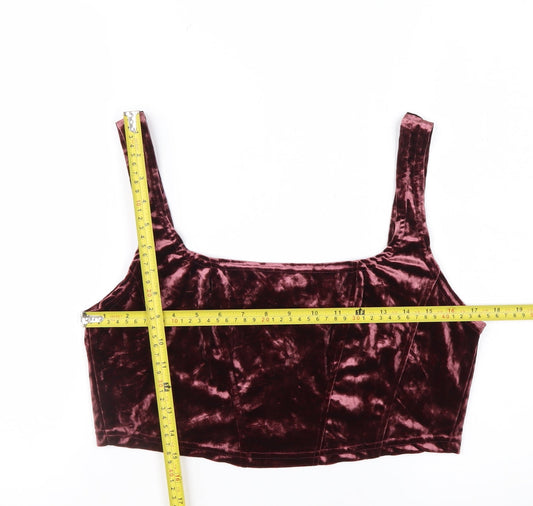 Beyond Retro Women’s Purple Velvet Cropped Tank Top L Zip Back Handmade
