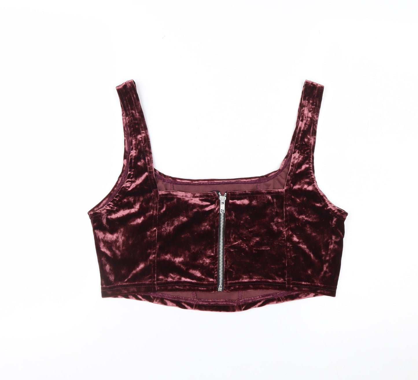 Beyond Retro Women’s Purple Velvet Cropped Tank Top L Zip Back Handmade