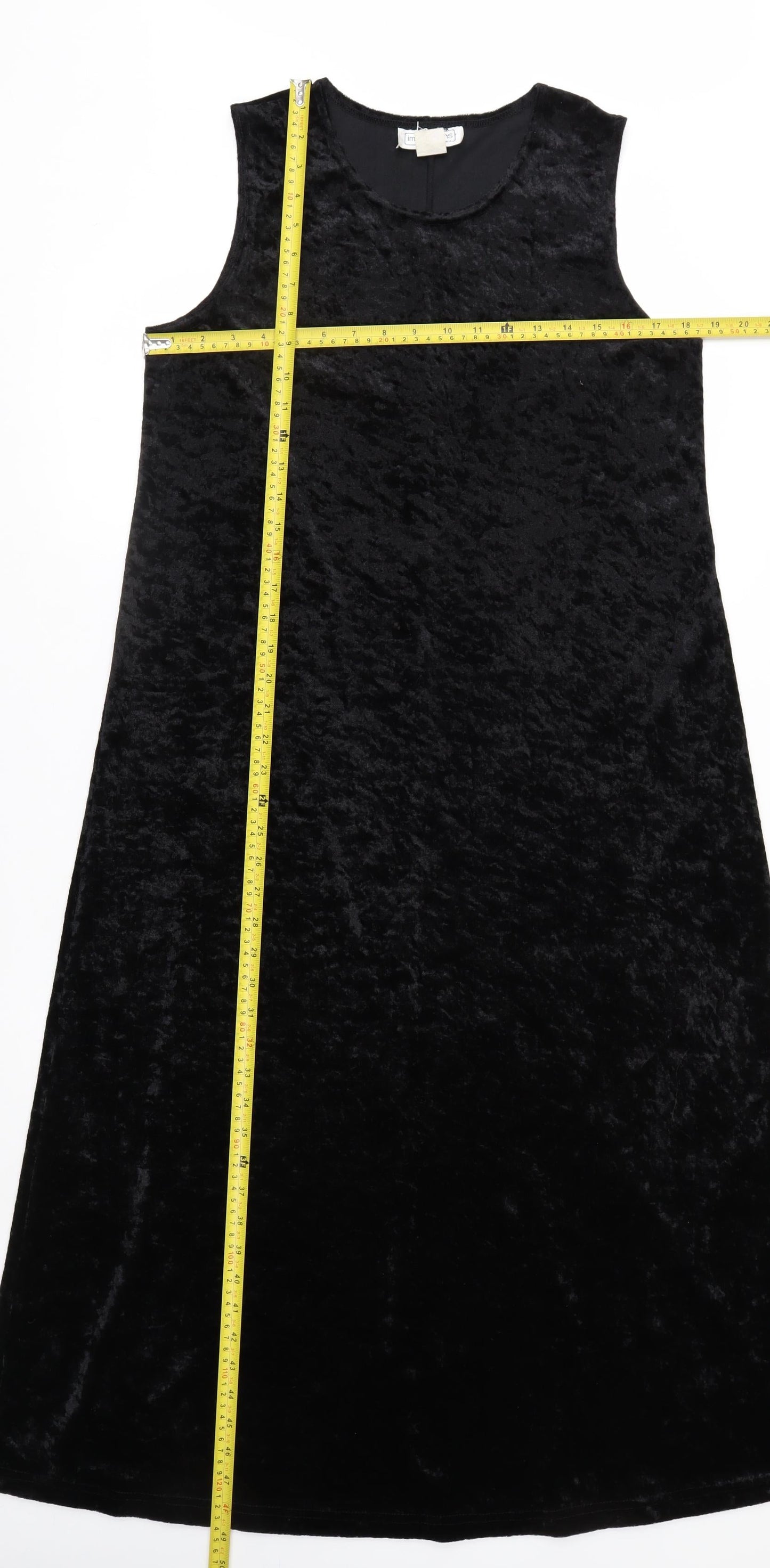 Impressions of California Women Black Velvet A-Line Midi Dress L