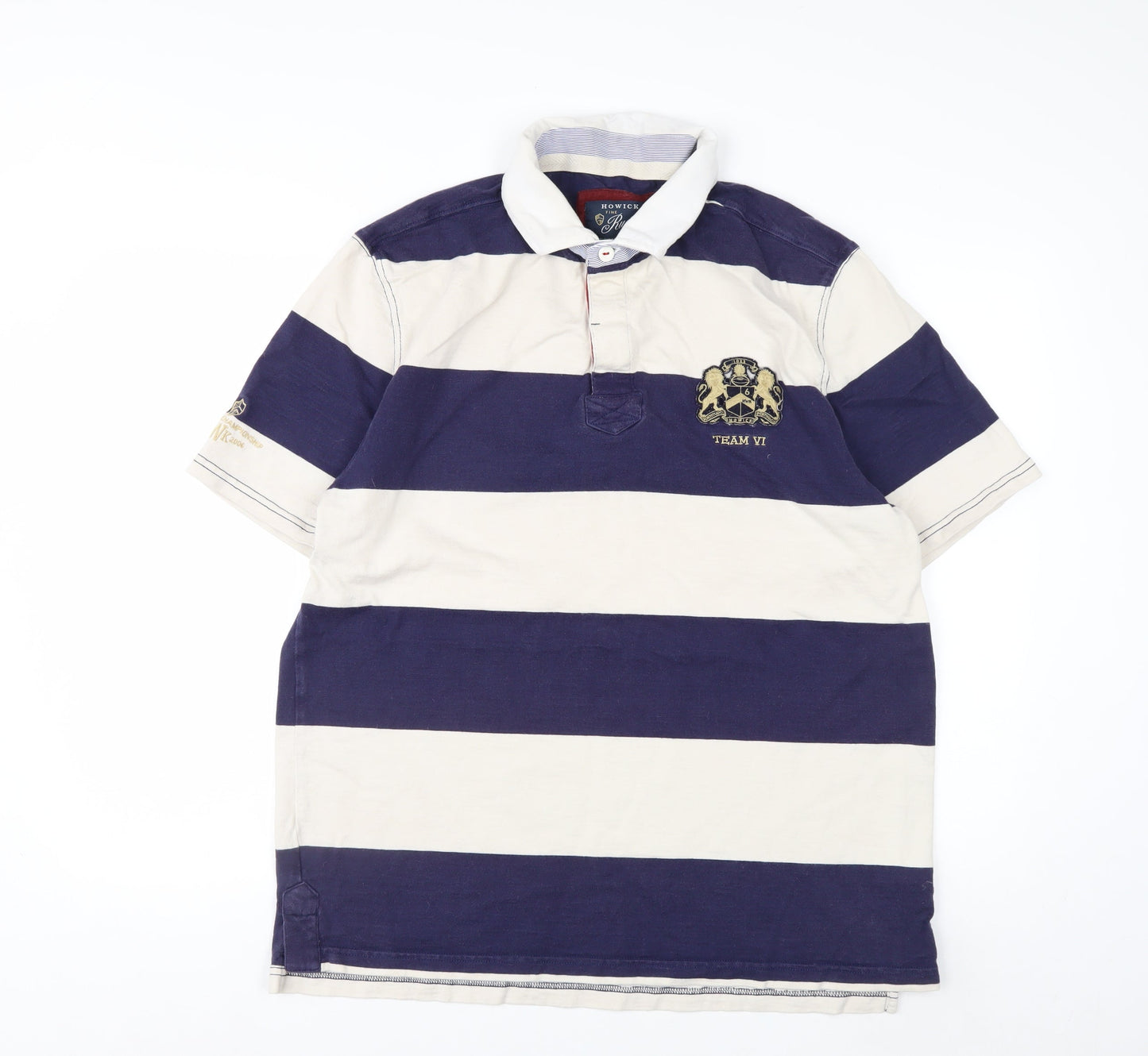Howick Men's Blue & Beige Rugby Polo Shirt XL Cotton Classic Fit