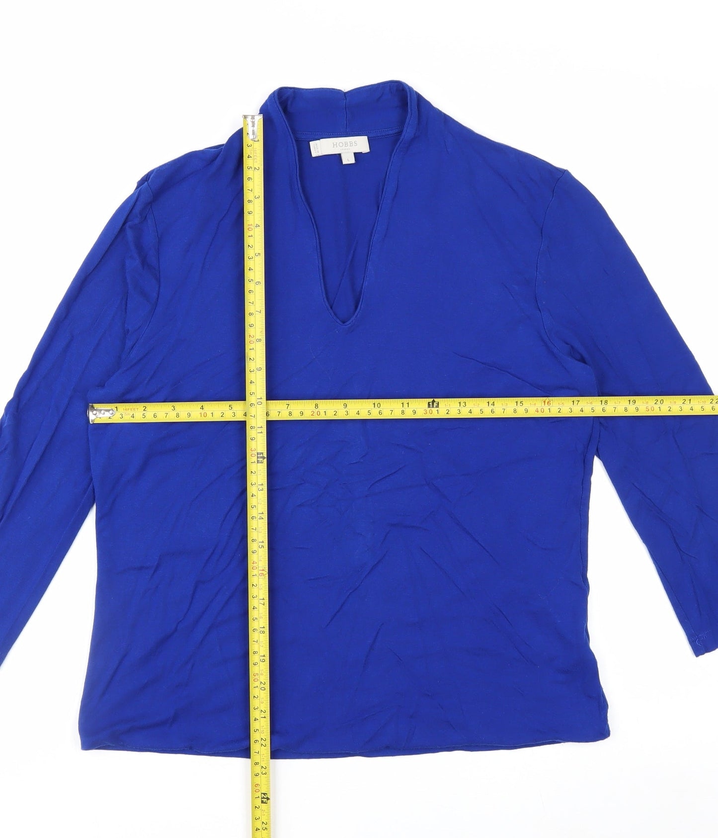 Hobbs Women Blue 3/4 Sleeve V-Neck Jersey Blouse Size L
