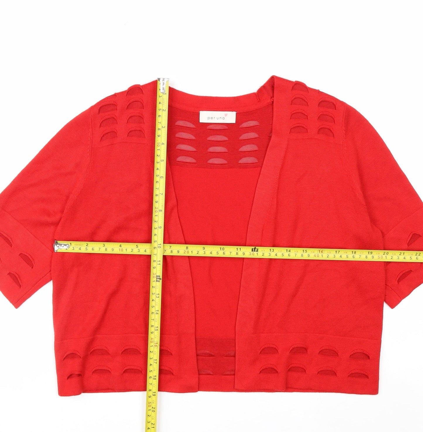 Marks and Spencer Women Red Short Sleeve Open Knit Cardigan Size 14