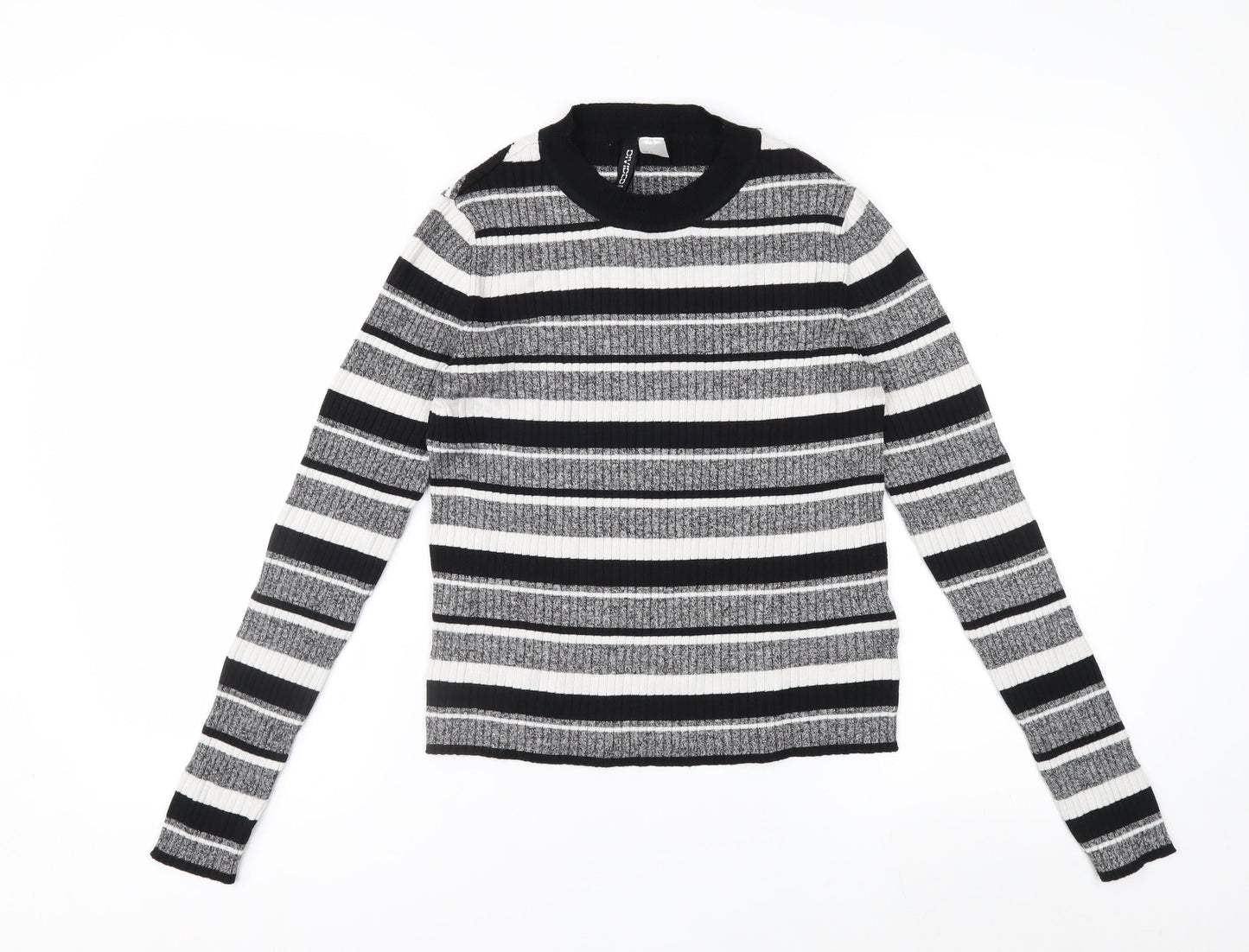 H&M Women’s Black & White Striped Long Sleeve Knit Top Size M