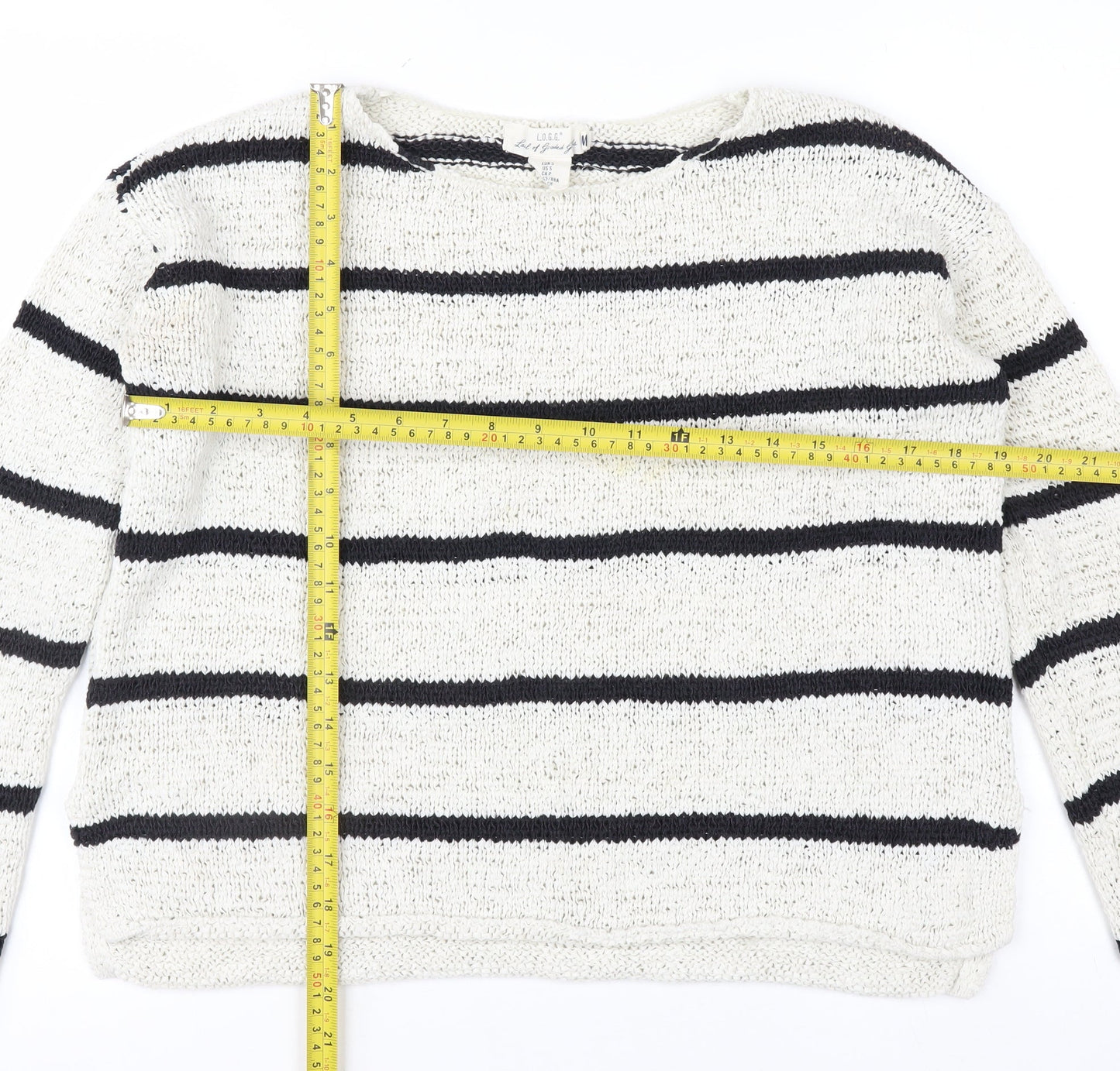 L.O.G.G. Womens White Striped Cotton Knit Jumper Size S