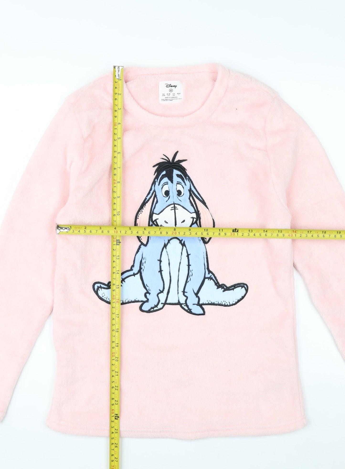 Disney Women Pink Eeyore Fleece Pyjama Top XS Long Sleeve
