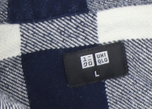Uniqlo Men's Blue Check Flannel Button-Up Shirt Size L