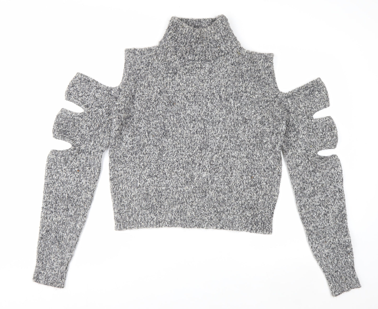 Urban Revivo Women's Grey Roll Neck Cold Shoulder Chunky Knit Jumper Size 10