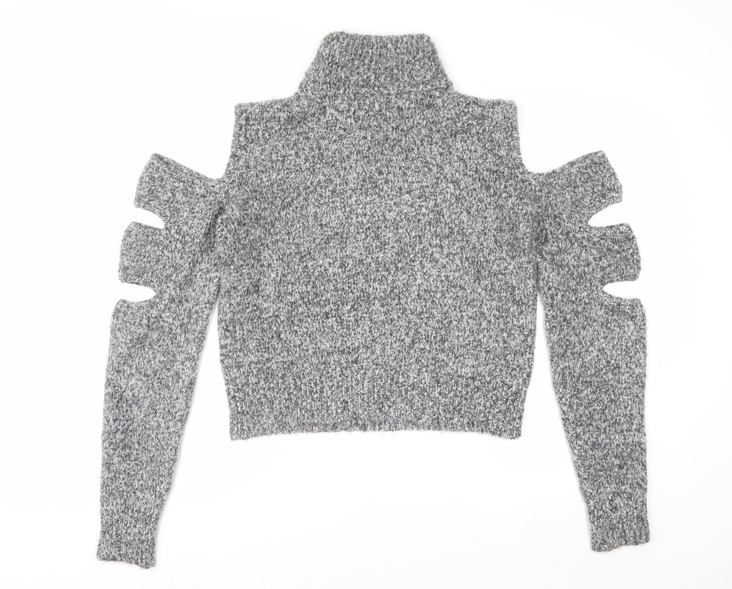 Urban Revivo Women's Grey Roll Neck Cold Shoulder Chunky Knit Jumper Size 10