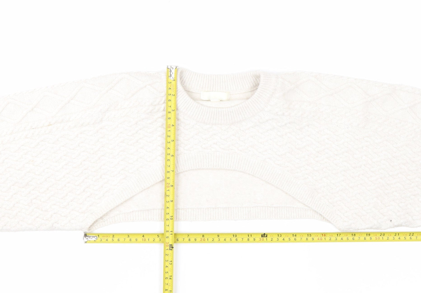 H&M Women Ivory Shrug Cable-Knit Wool Blend Jumper S