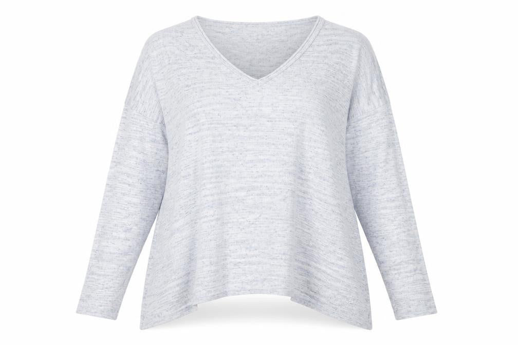 FatFace Womens Blue V-Neck Cotton Linen Blend Relaxed Fit Jumper Size 14