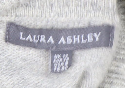 Laura Ashley Women Grey Wool Roll Neck Jumper UK 12 Beaded Embellished
