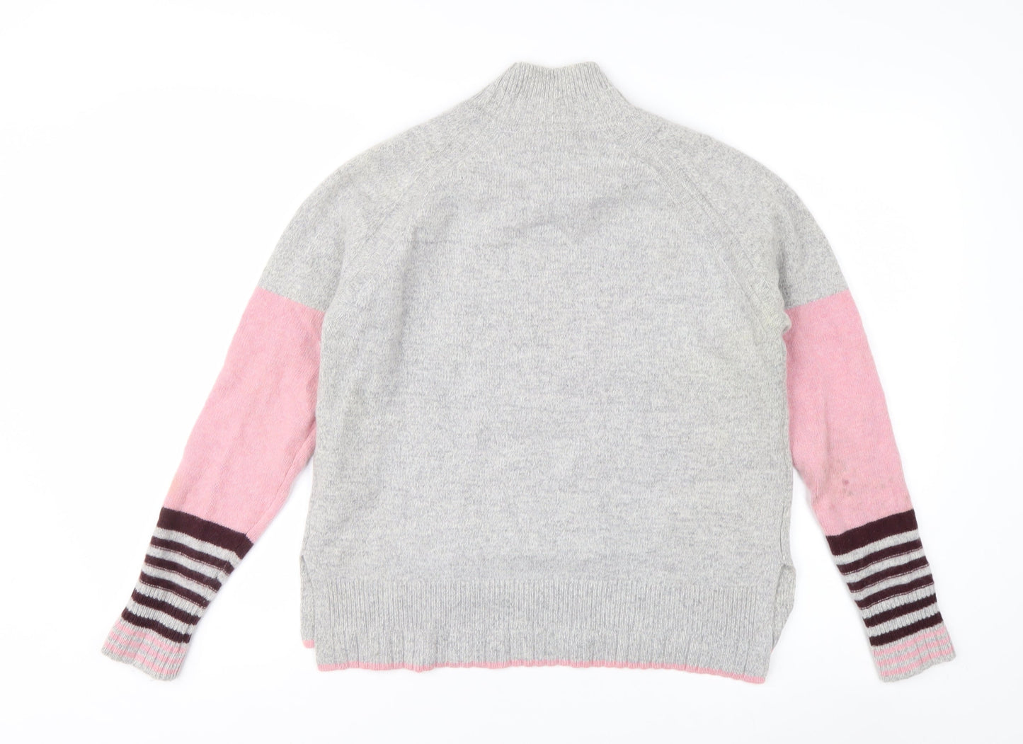 White Stuff Women Grey Pink Star Jumper UK 8 Lambswool Blend Knit