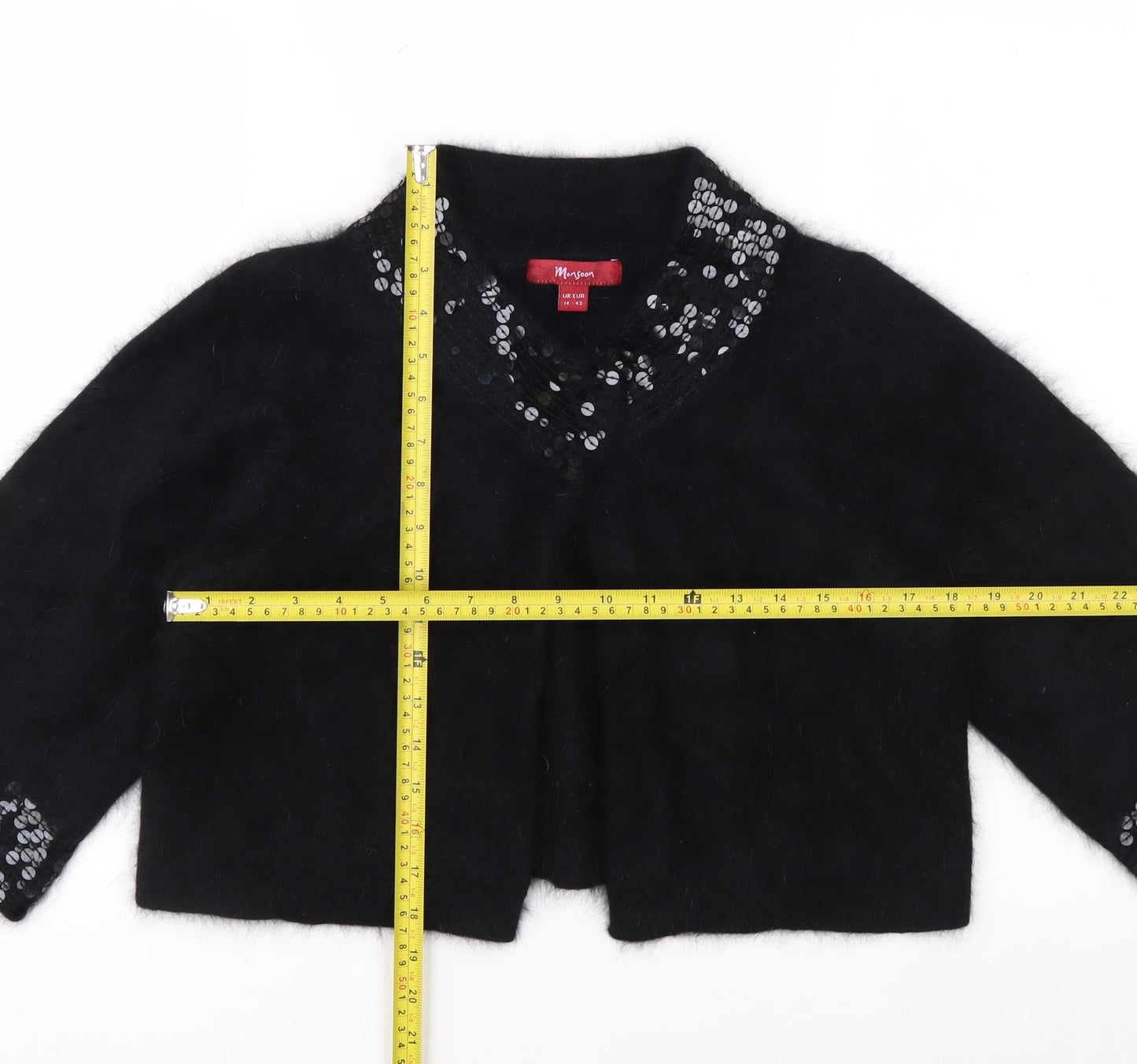 Monsoon Women's Black Sequin Angora Cardigan Size 14