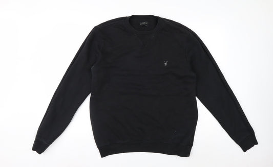 AllSaints Men's Black Cotton Crew Neck Sweatshirt Medium