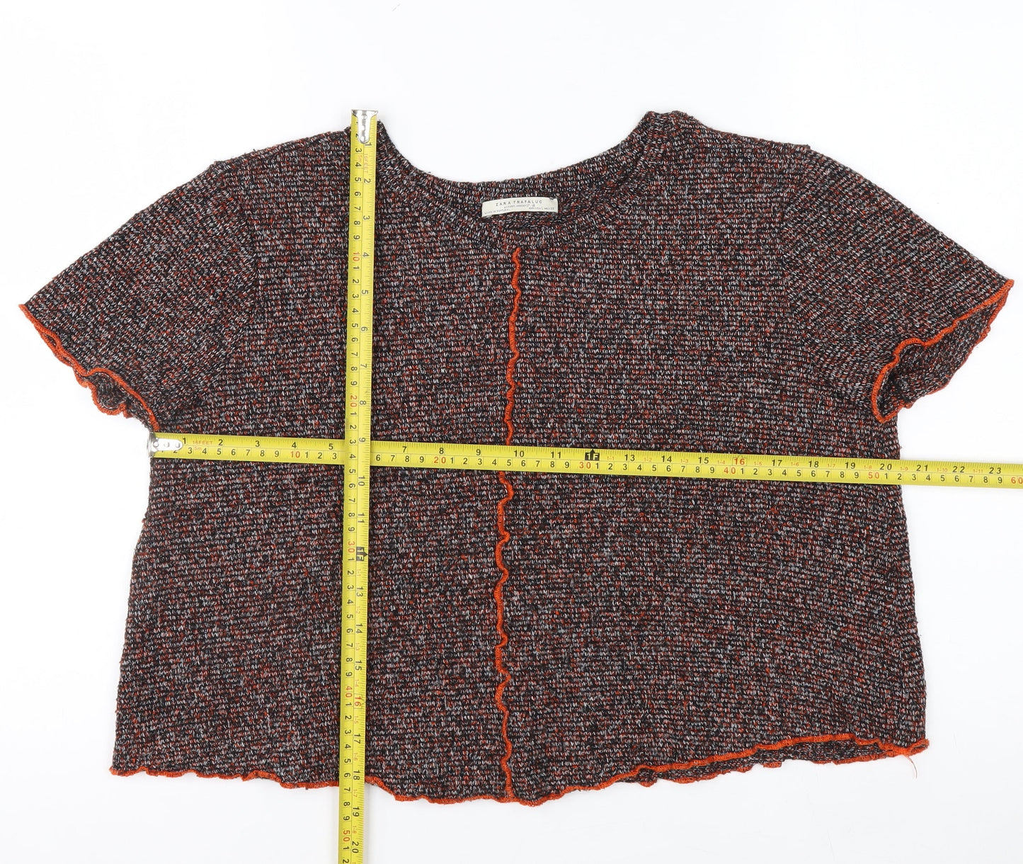 Zara Trafaluc Women's Multicoloured Cropped Knit T-Shirt Size 10