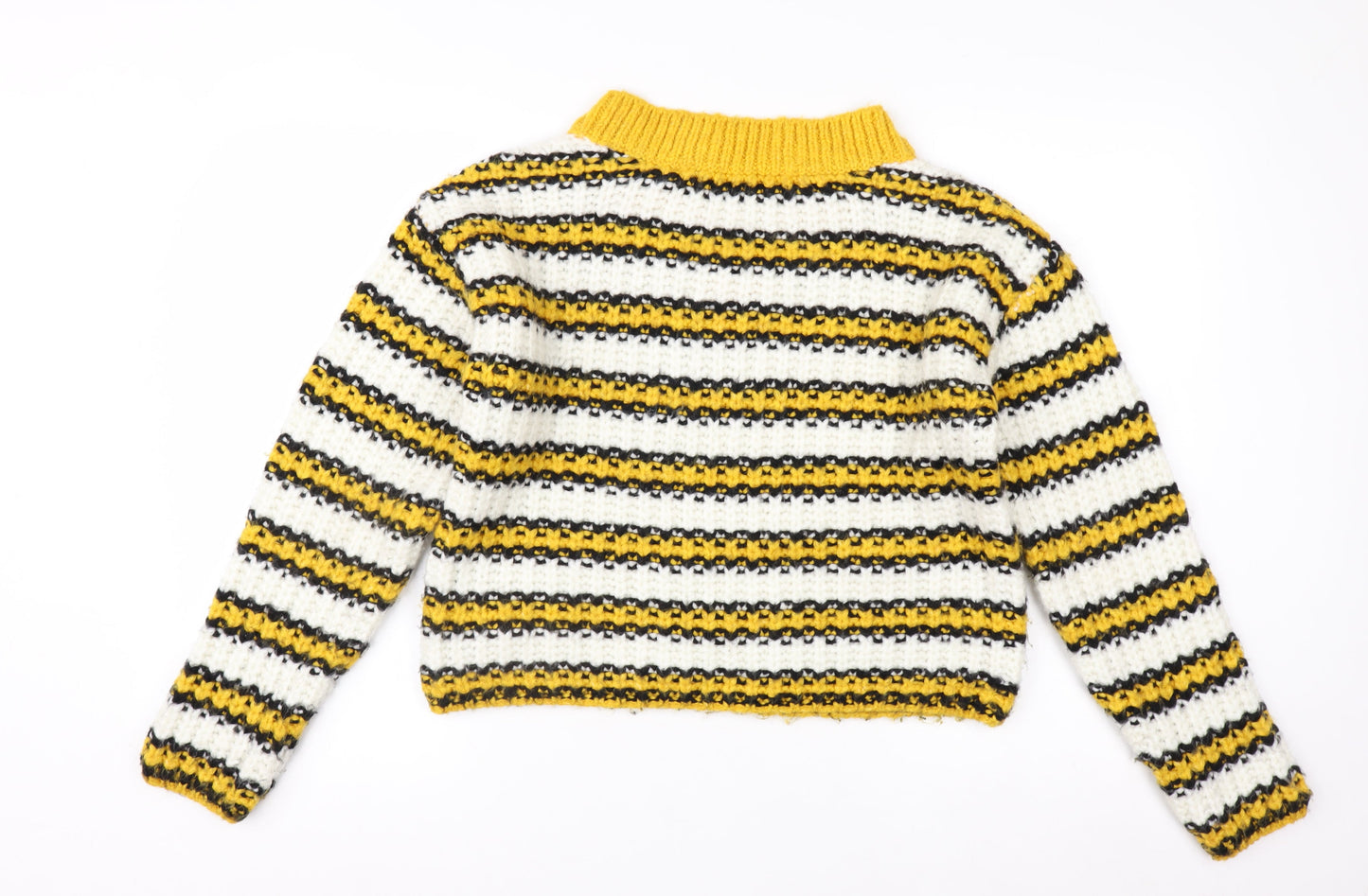 Topshop Women's Multicoloured Striped V-Neck Chunky Knit Jumper Size 10