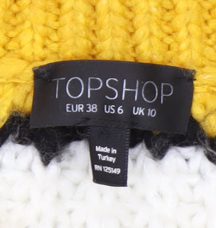 Topshop Women's Multicoloured Striped V-Neck Chunky Knit Jumper Size 10