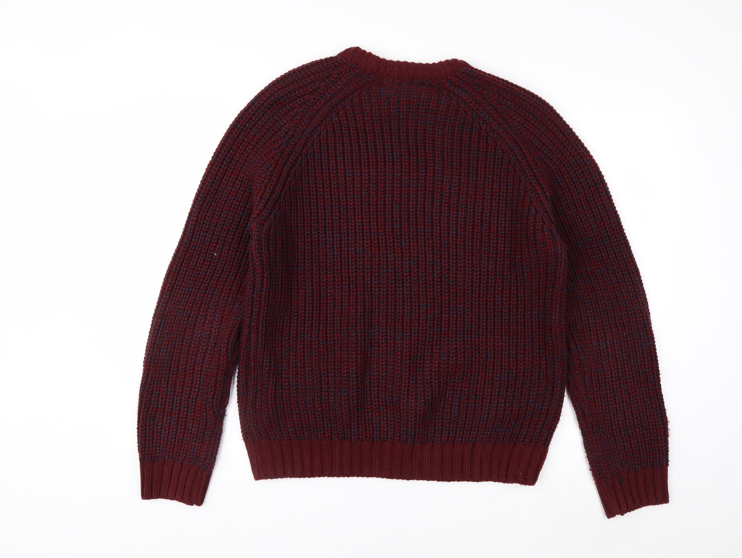 P.G. Field Men's Burgundy Crew Neck Chunky-Knit Jumper Size M