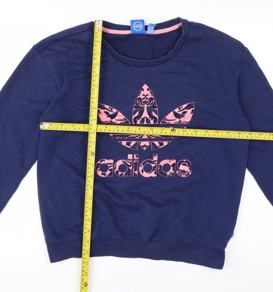 Adidas Womens Navy Pink Logo Crew Neck Sweatshirt Size 10