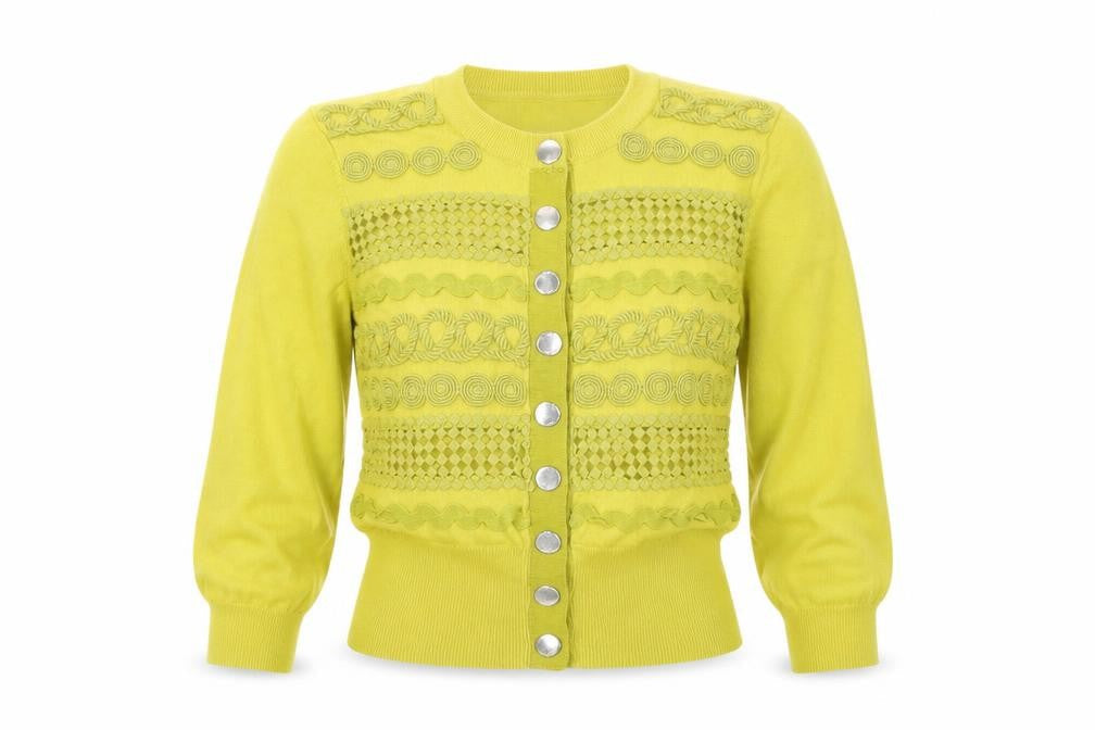 Karen Millen Women's Yellow Cotton Knit Cardigan Size S