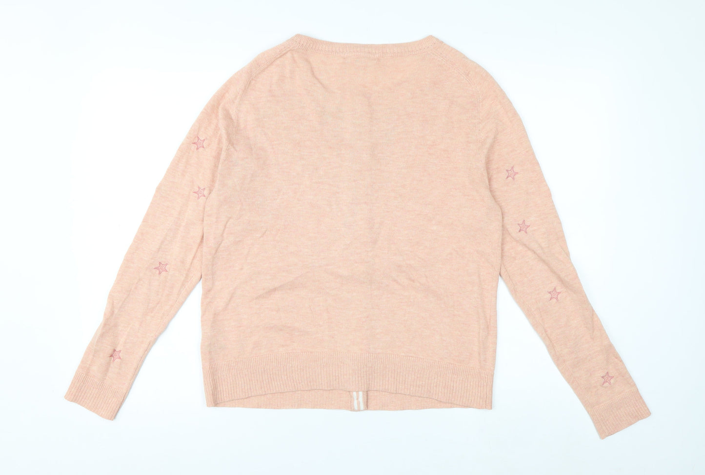 White Stuff Women Pink Star Embroidered Cardigan UK 12 Cotton Knit