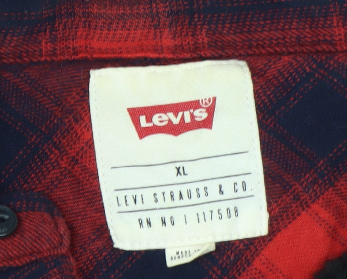 Levi's Men's Red Plaid Flannel Button-Up Shirt XL Casual Workwear