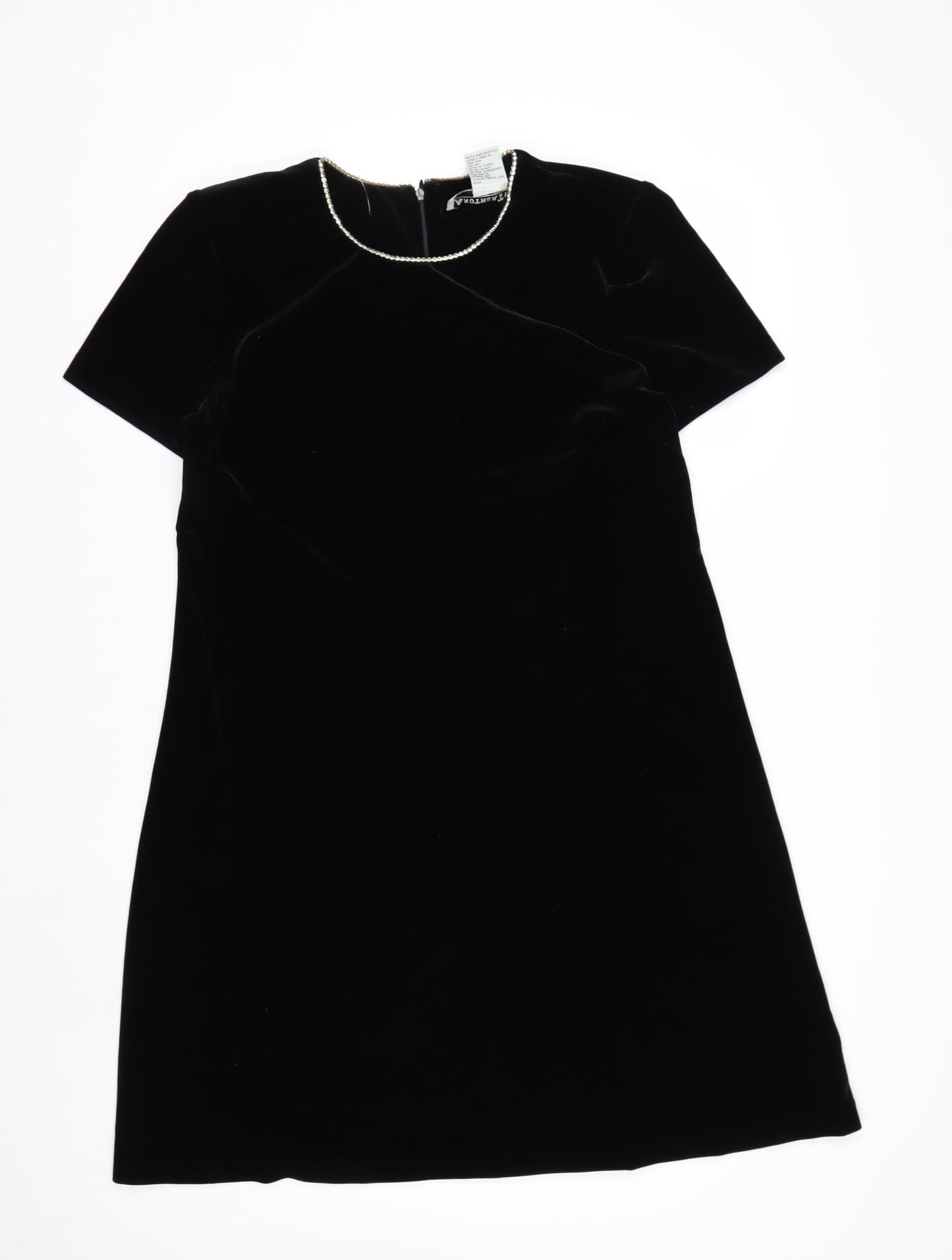 Another Thyme Women’s Black Velvet Shift Dress Size 12 Short Sleeve