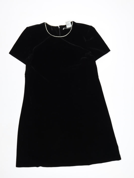 Another Thyme Women’s Black Velvet Shift Dress Size 12 Short Sleeve