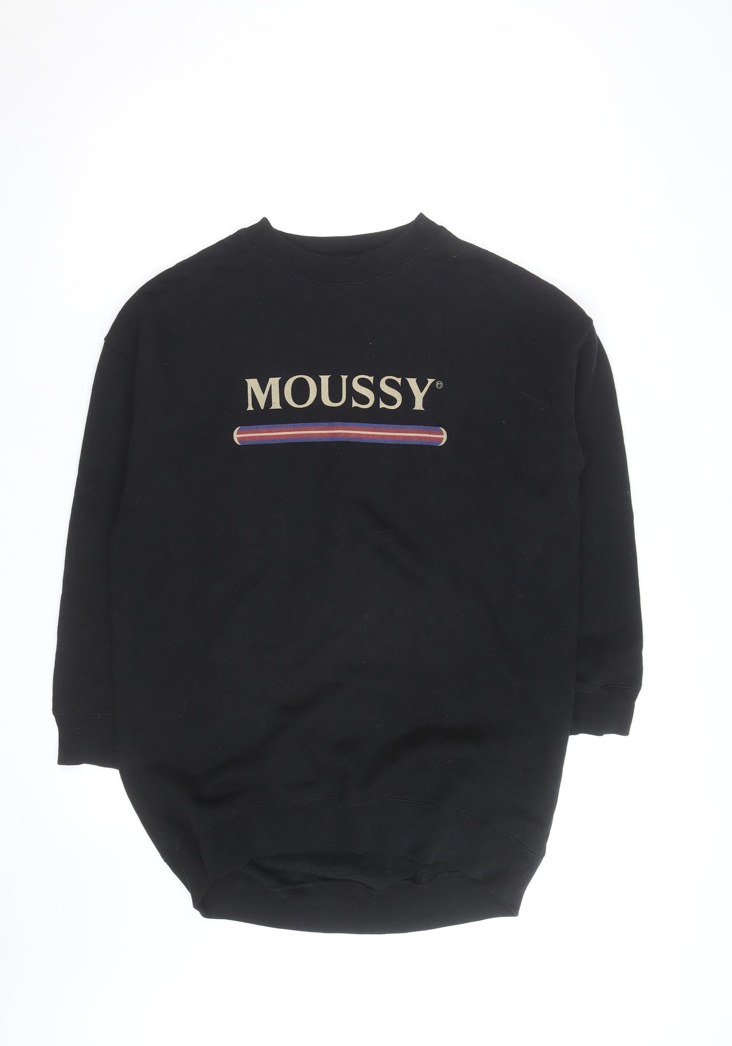 MOUSSY Black Logo Pullover Sweatshirt Unisex Adults L Fleece Cotton Blend