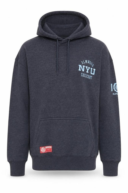 Superdry Men's Grey Pullover Hoodie S NYU Logo Fleece Sweatshirt