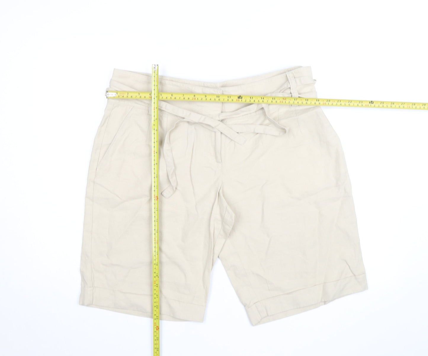 Marks and Spencer Women’s Beige Paperbag Shorts Size 18 Cotton Twill