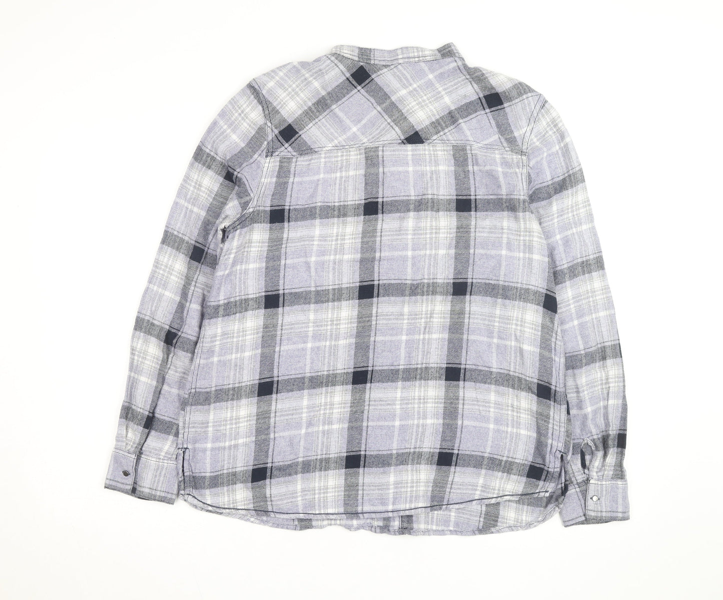 Next Men's Grey Check Flannel Band Collar Long Sleeve Shirt Size 14