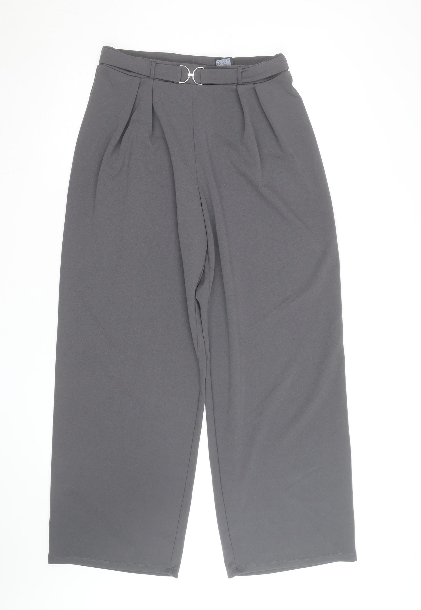 Zara Men Grey Regular Fit Pleated Trousers Size M Belted