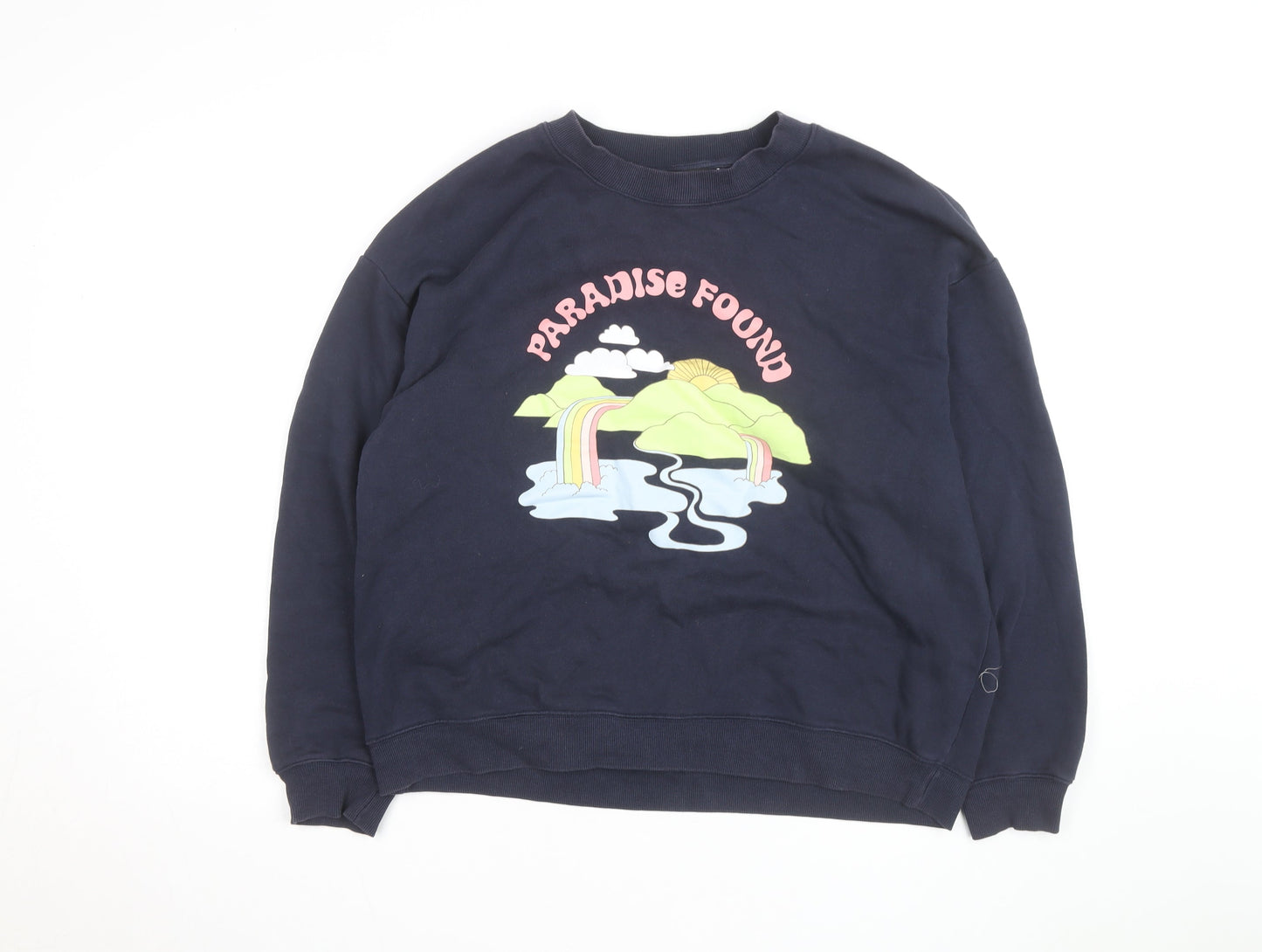 Monki Unisex Blue Paradise Found Graphic Pullover Sweatshirt L