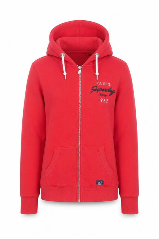 Superdry Women Red Full Zip Hoodie Size 10 Classic Casual