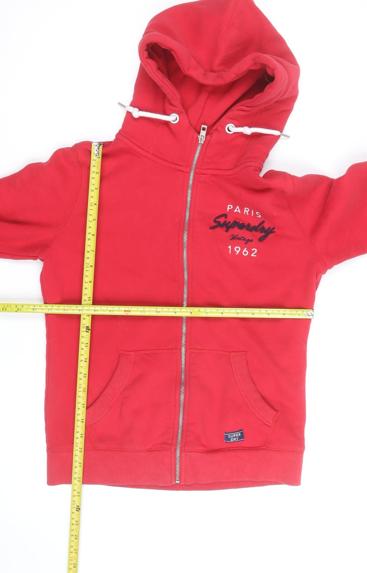 Superdry Women Red Full Zip Hoodie Size 10 Classic Casual