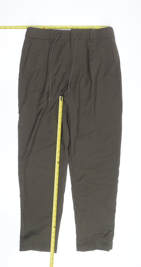 Marks and Spencer Men Green Regular Fit Tapered Performance Trousers M