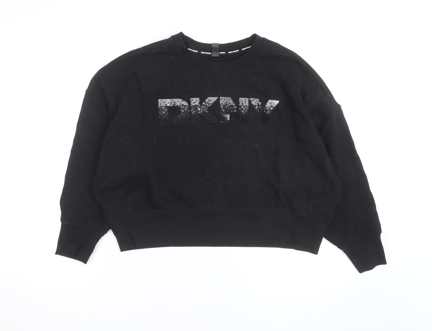 DKNY Sport Women's Black Sequin Logo Pullover Sweatshirt Size M